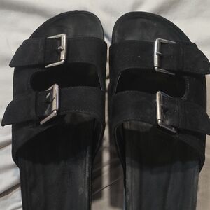 Amazon Black Platform Sandals with Silver Buckles